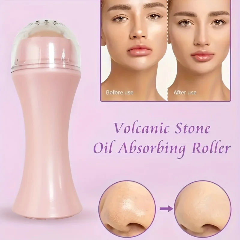 A Facial Oil Absorbent Roller Skin Care Tool Volcanic Stone Oil Suction Cleanable Facial Oil Removal Skin Care Makeup Tool